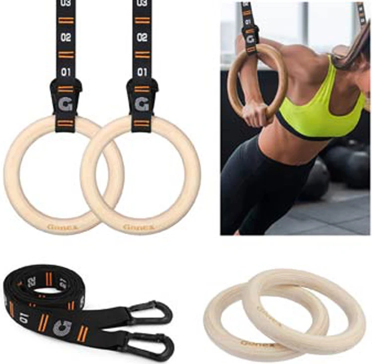 Деревянные гимнастические кольца для фитнеса с пронумерованными сверхмощными регулируемыми ремешками для перекрестных тренировок