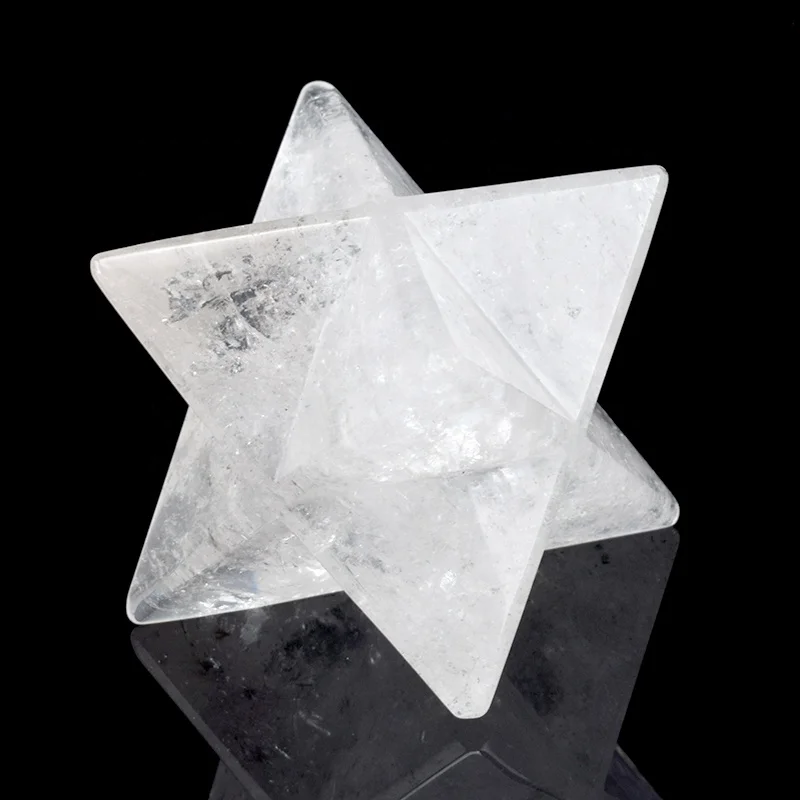 
Hand Carved Gemstone 8 point Star Rock Crystal Quartz Crystal Merkaba Star 