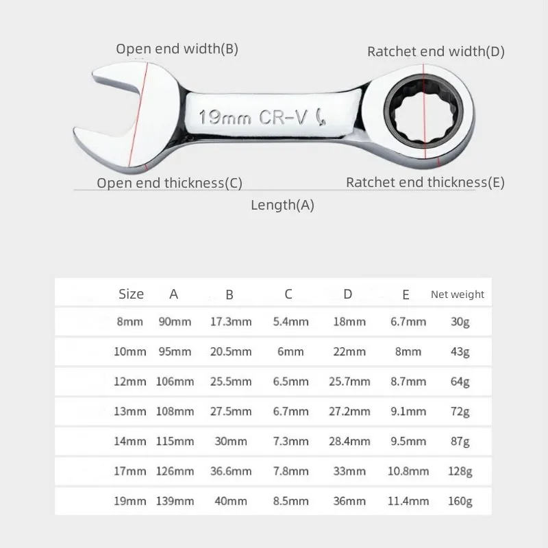 High Quality Mini Chrome Vanadium Ratchet Wrench Spanners Hardware Tools