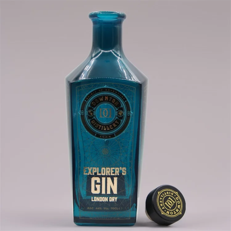 Luxury Custom square Blue Empty Whiskey Liquor Vodka Spirit Brandy Bottle 700ml with Cork