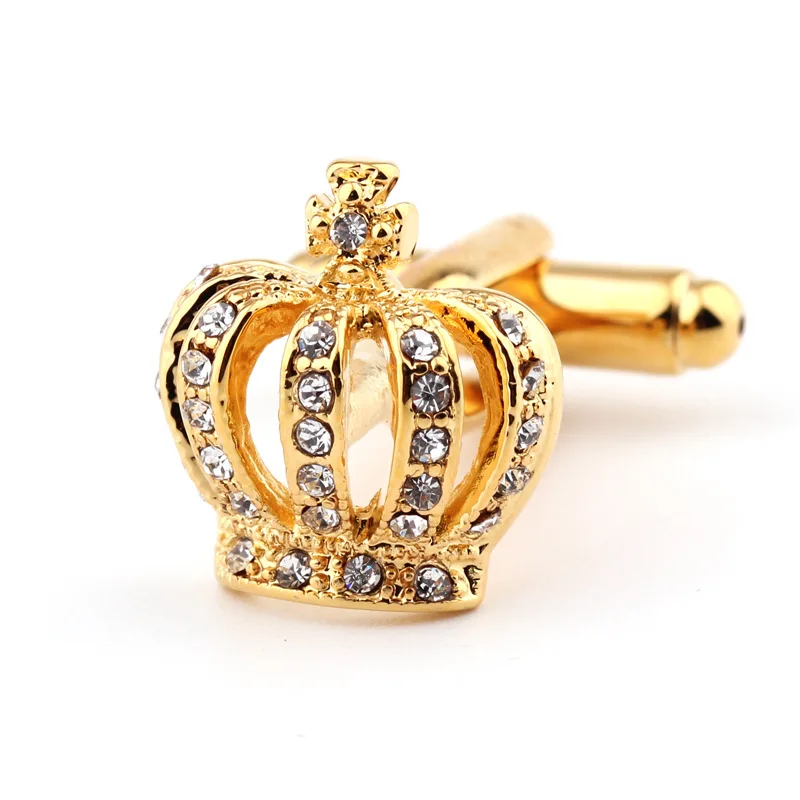 Luxury crown brass cuff link Mens classic wedding gold diamond cufflink