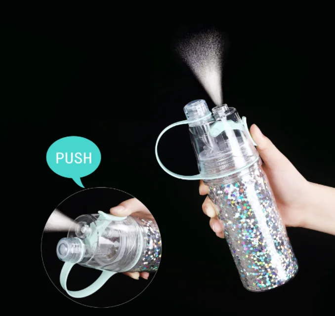Glowing Misting Insulated Water Bottle, Portable Outdoor Leak-Proof Spray Moisturizing Cooling Sports Bottle Hand Cup