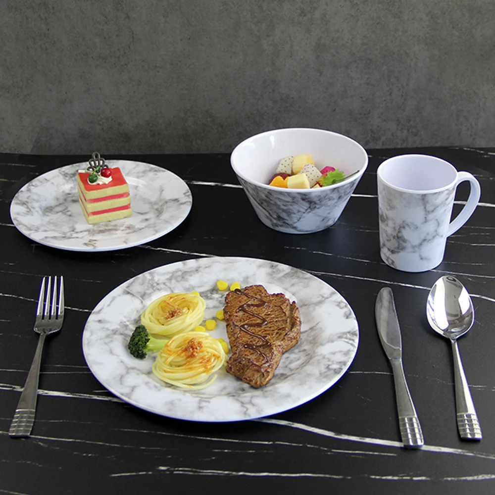 SEBEST Factory juego de vajilla de melamina 4PCS Wholesale Marble Design Plate Bowl Dinnerware Set Melamine Tableware