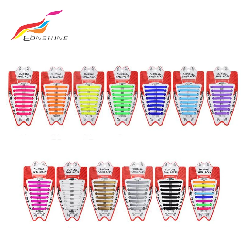 8+8 Elastische Unisex Waterproof Stretchy Silicone Tieless Running Shoe Laces with Packaging