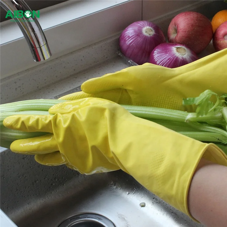 green powder free cotton lined  floral cuff mechanic oil resistance rubber gloves
