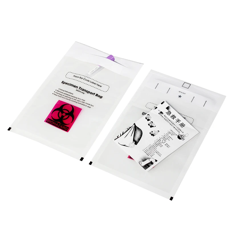 AIUDO Wholesale Customized Medical Clear plastic transportation bag 95kpa Biohazard Specimen Bags