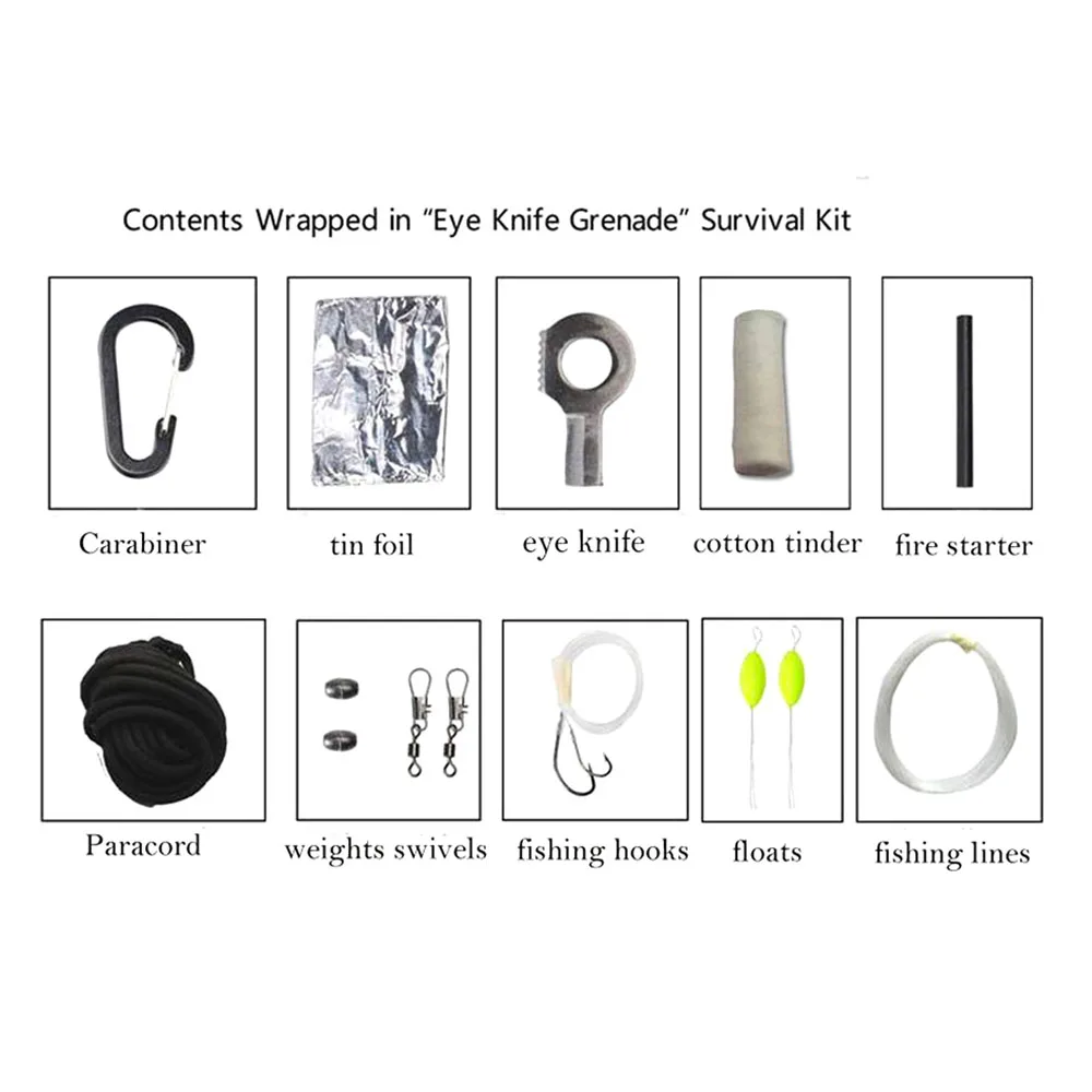 Outdoor Camping Hunting Tools Carabiner 550 Paracord Survival Kit Fishing Kit Set Keychain