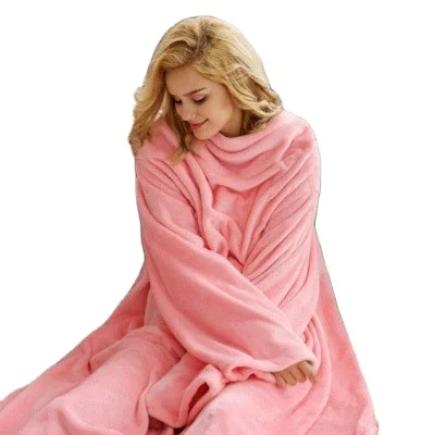 Bsci  high quality  Wearable tv sofa fleece throw blanket hoodie lazy creative  TV blanket with sleeves