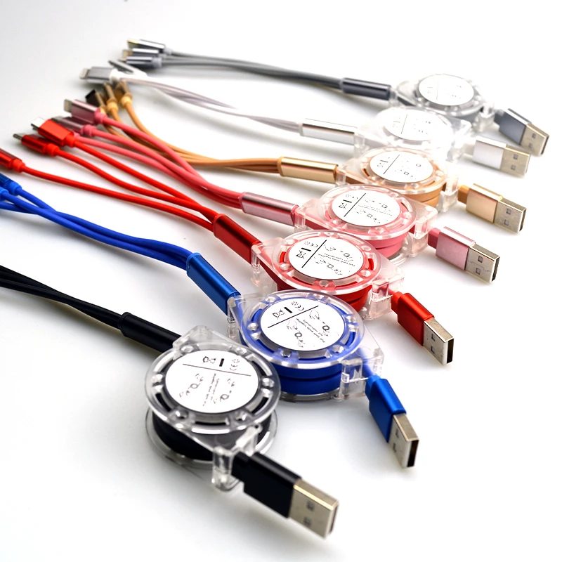 3 In1 Hidden Retractable mobile Charging Usb Cable 2.4a Mirco Type C retractil Cable Usb 3 In 1 usb data Cable