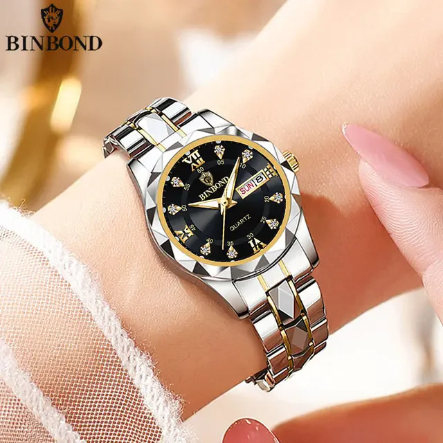 BINBONG Women Waterproof Luminous Date Stainless Stain Wristwatch Luxury Fashion Ladies Quartz Watch Relogio Masculino For Lady