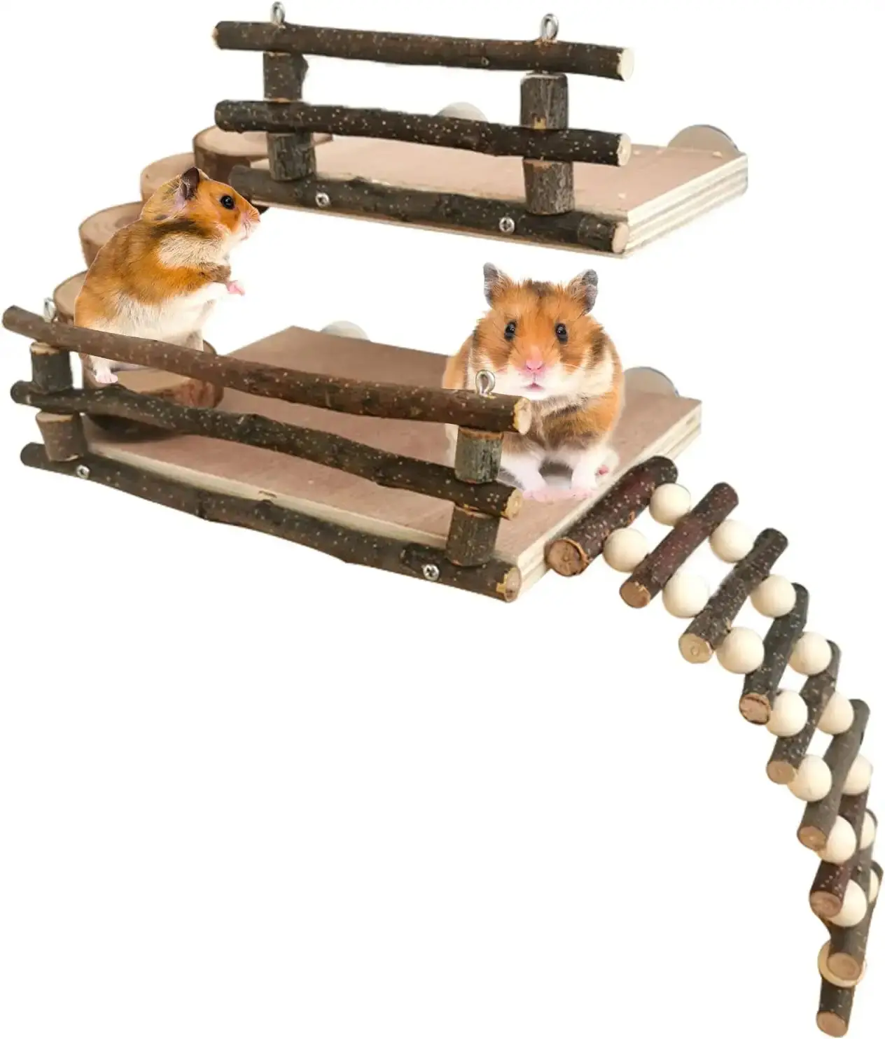 Hamster Wood Chewing Toys with Bridge Hanging Playground Cage Accessories for Dwarf Hamsters Gerbils Small Pets
