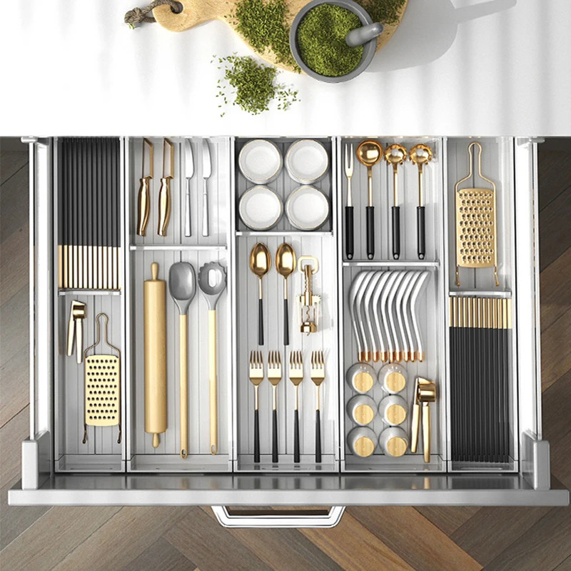 Kitchen Cabinet Aluminum Alloy Utensil Tray White Cutlery Holder Adjustable  Chopstick Storage box Bowls and Dish Holder