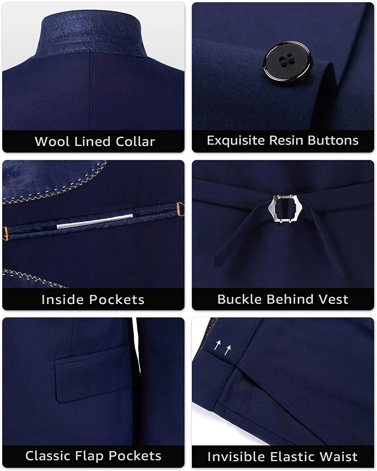 Mens 3 Piece Slim Fit Suit Set, One Button Solid Jacket Vest Pants with Tie