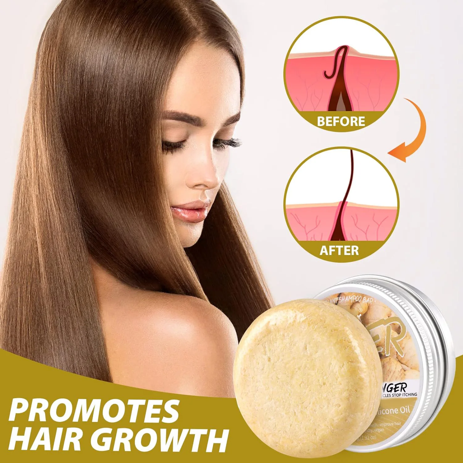 Ginger Hair Growth Shampoo Bars Natural Organic Formula for Promoting Hair Regrowth