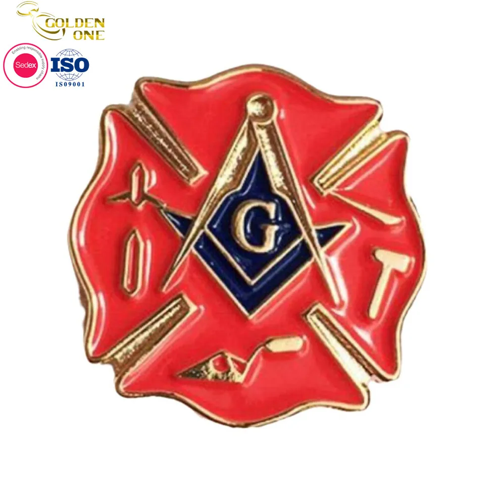 Wholesale custom metal zinc alloy 3d hollow out freemason badge enamel masonic lapel pins for suit