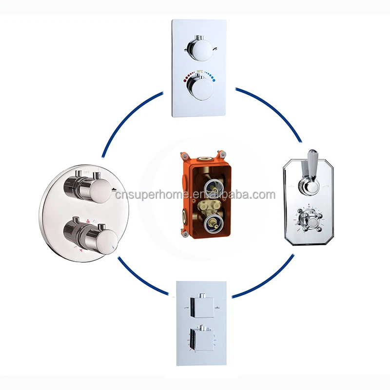 Bathroom Brass Three Way Embedded Bath Shower Mixer Wall Mounted Faucet Body Valve Concealed Thermostatic Diverter Shower Valve