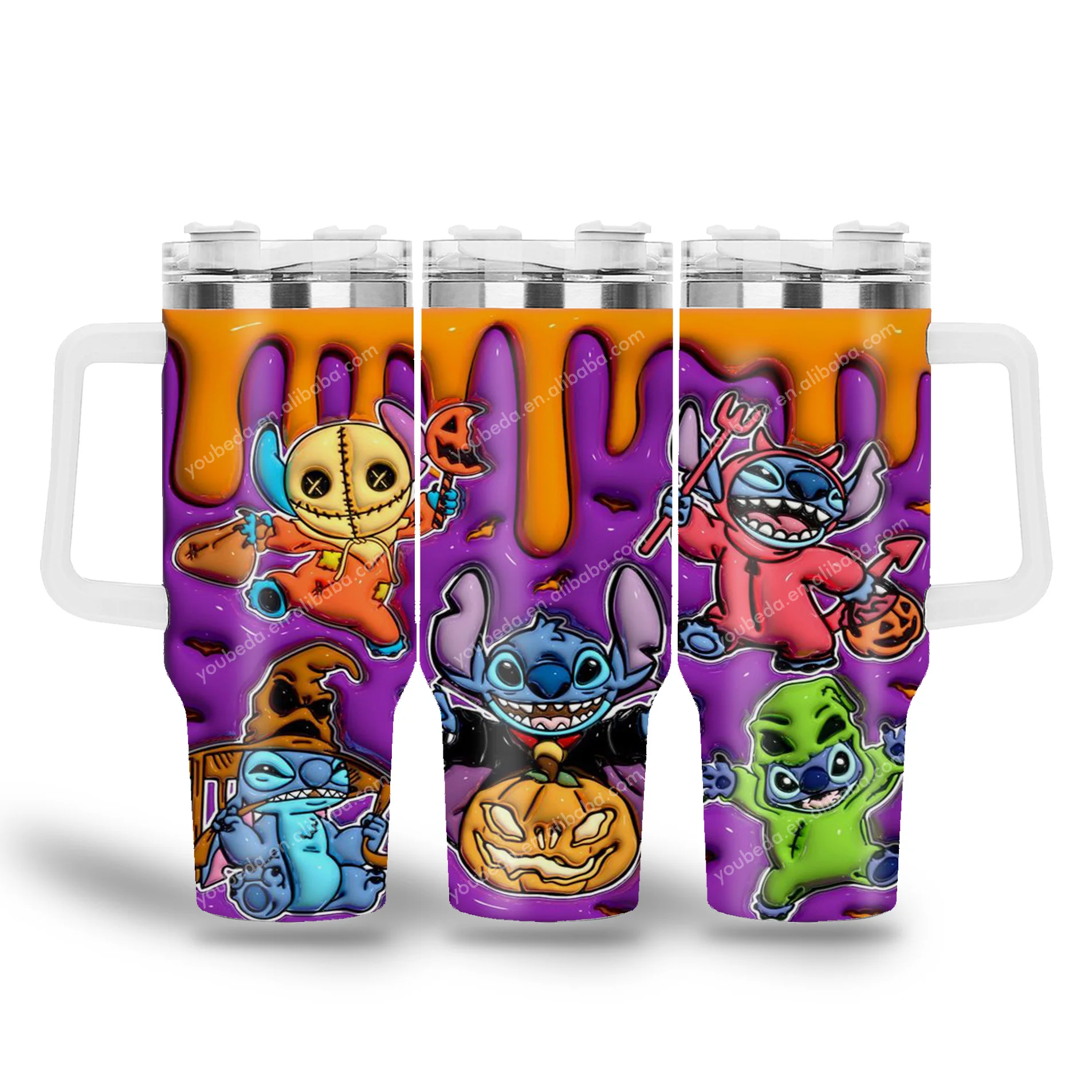 custom design 3d Inflated halloween cartoon stitch Stainless Steel Vacuum insulated mug coffee 40oz thermal hot cup Tumbler