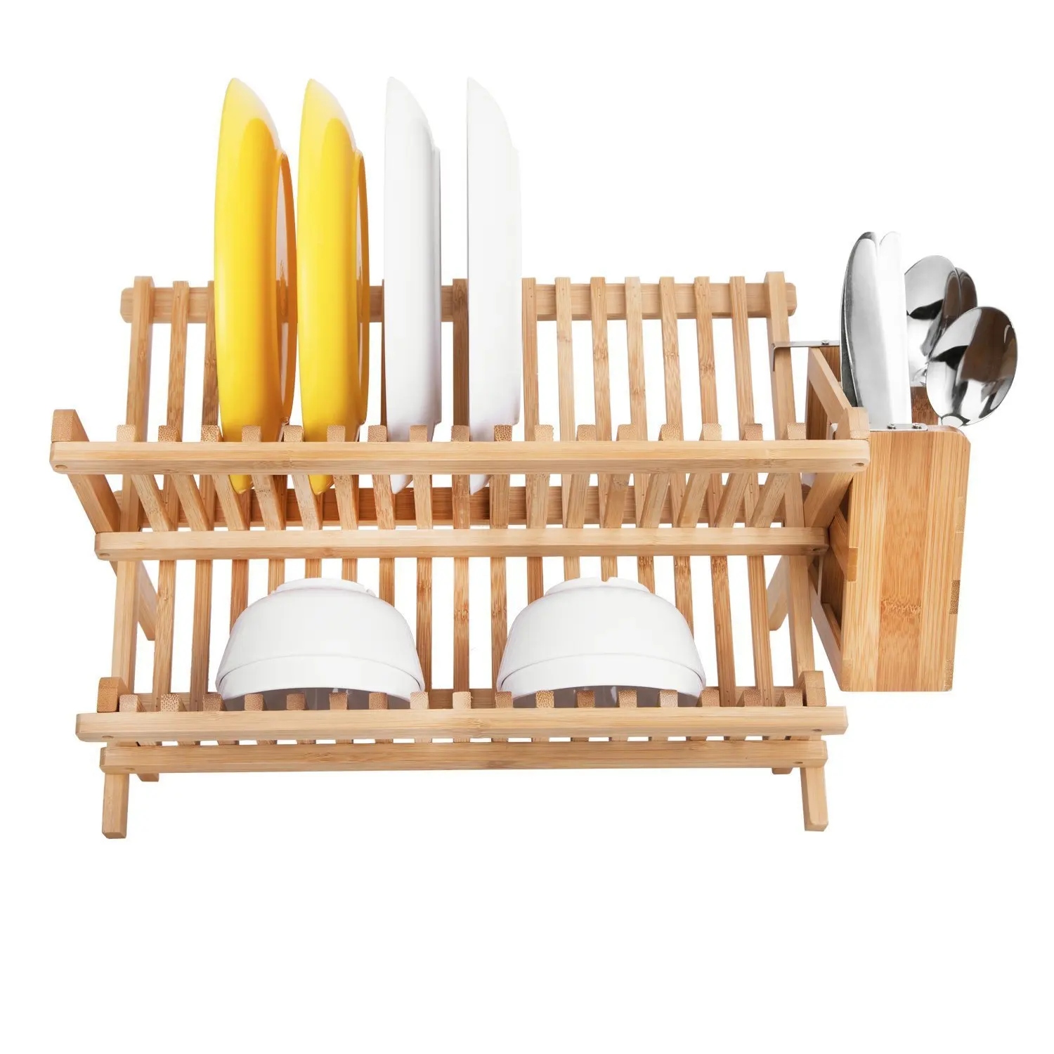 
Household Double-layer Drying Folding Dish Rack Creative Bamboo Dish Draining Rack 