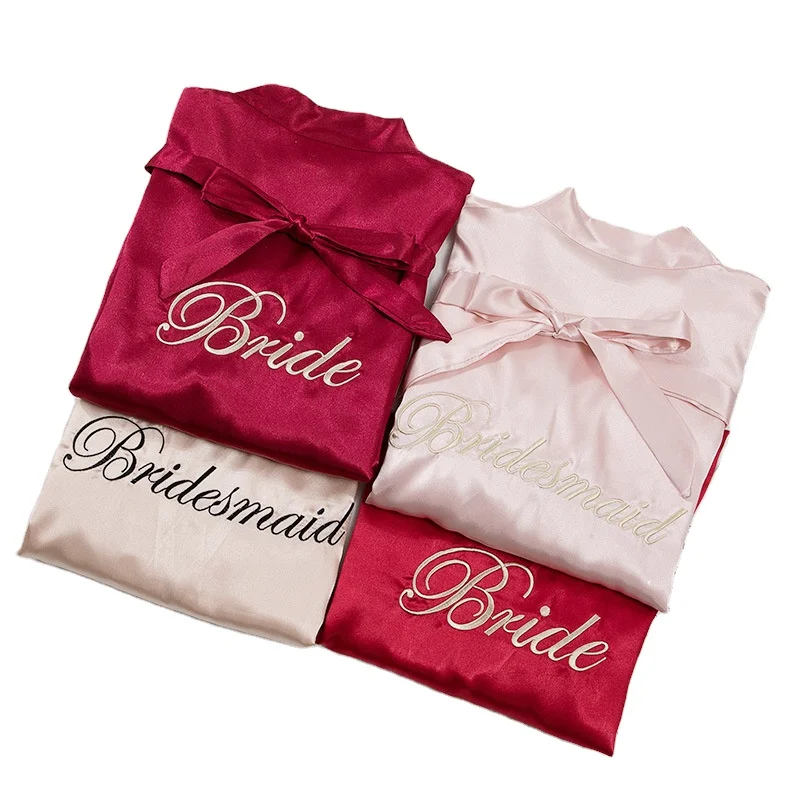 
Wholesale imitation silk bride maids morning wear gowns wedding group make up robes 