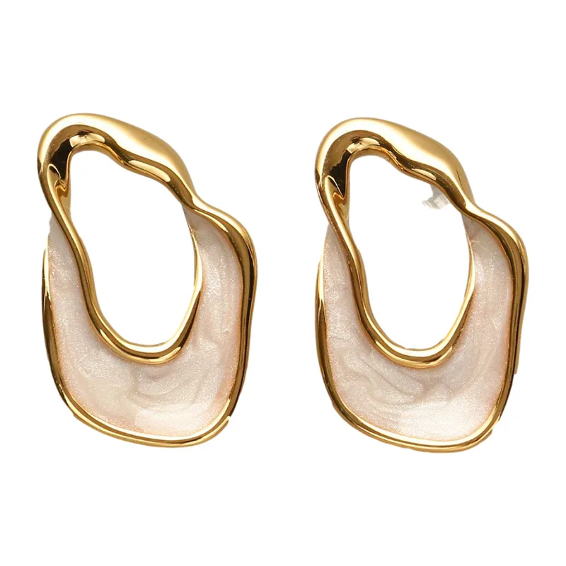 European and American copper material temperament retro elegant simple irregular 925 silver needle drip glaze earrings