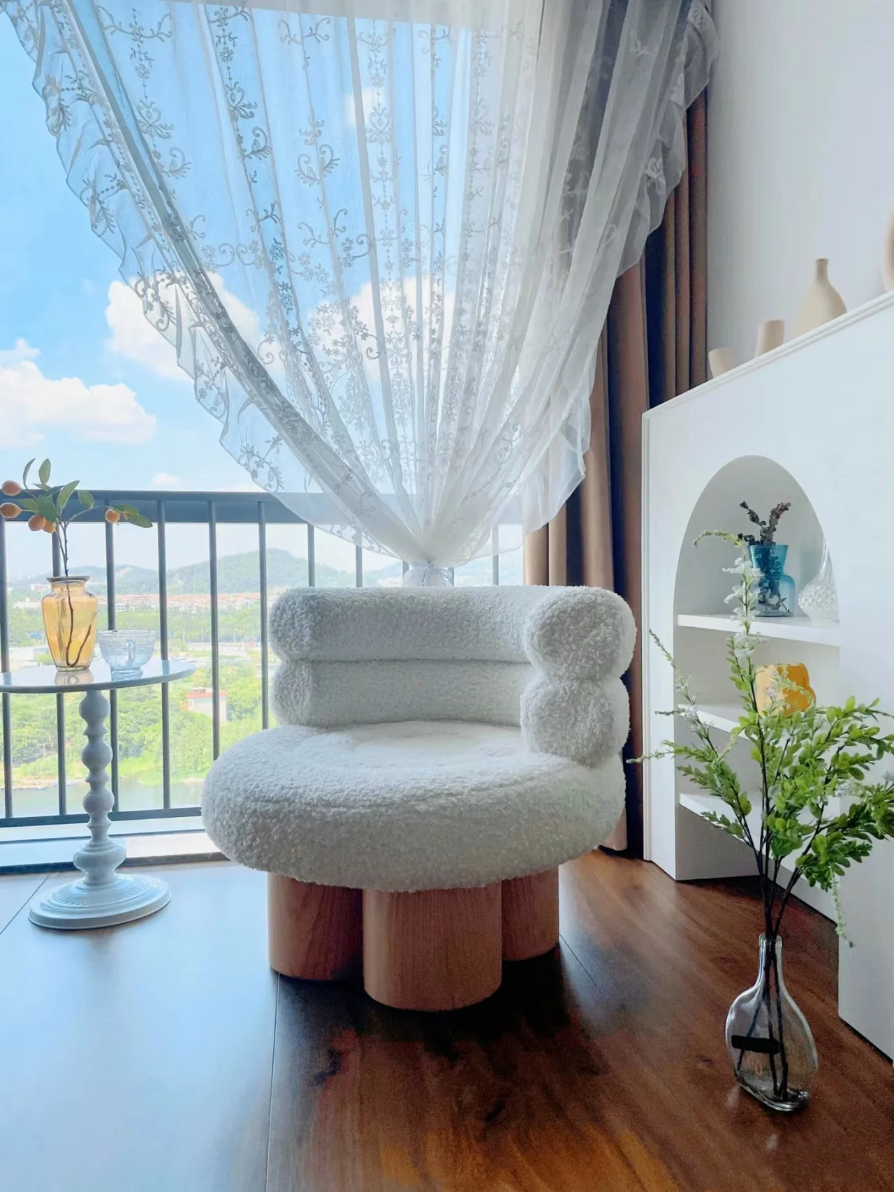 Factory Sales Home Furniture Nordic Sofa Chair Living Room Sofa Chair Leisure Teddy Fabric Couch Chairs