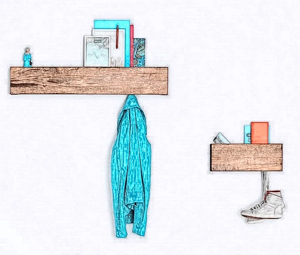 New design multifunction Wall hanging wood Storage Shelf with hooks