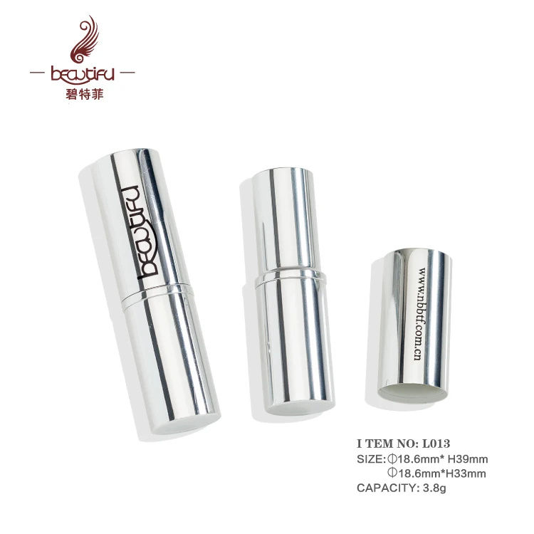 new trend 3.8g metal/aluminum shiny silver container luxury empty lipstick tube with embossed logo