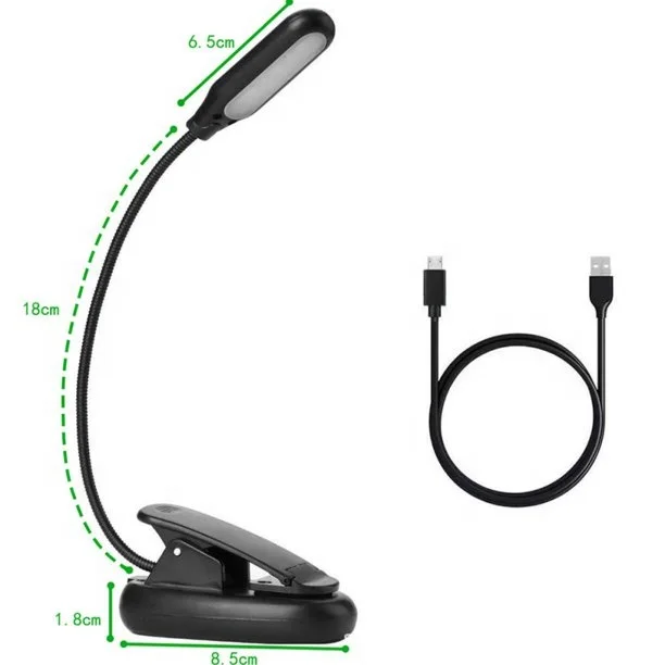 Rechargeable 5 LED Book Light Easy Clip on Reading Lamp with USB Charging Cable, 360 Rotation, 3 Color Temperature