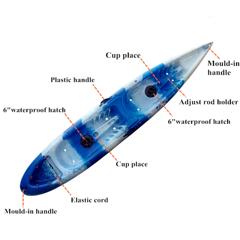 Manufacturers 2 Persons Recreational Kayak 12.8ft LLDPE Travel Canoe Sit On Top Fishing Kayak