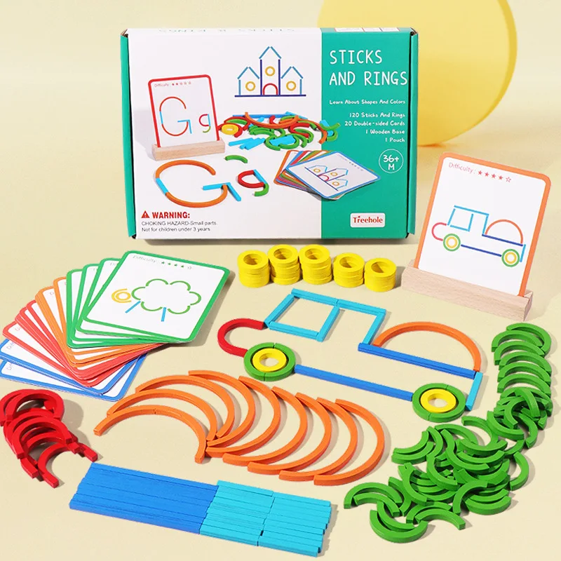 Preschoolers Intelligence Development Early Learning Educational Creative Sticks Rings Puzzle Montessori Matching Puzzle Toys