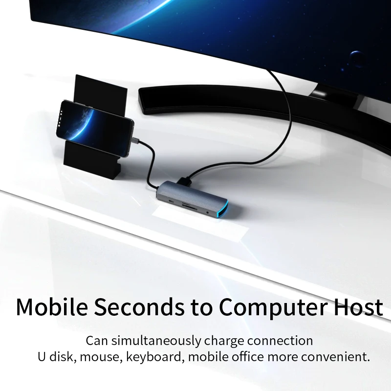 Кабель с разъемом usb типа c концентратор 8 в 1 USB3.0 * 3 HD-MI AUDIO3.5mm SD TF PD • быстрая зарядка
