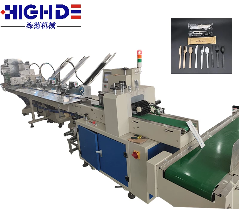 Automatic Wet Tissue Plastic Wooden Airline Tableware Toothpick Cutlery Chopstick Auto Packing Wrapping Packaging Machine