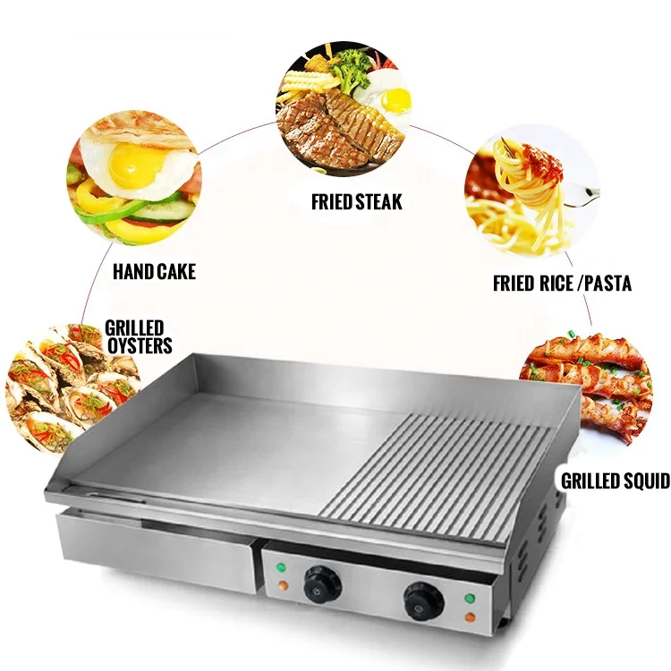 Grace Commercial Stainless Steel BBQ Electric Half Grill Plate and Half Griddle Machine