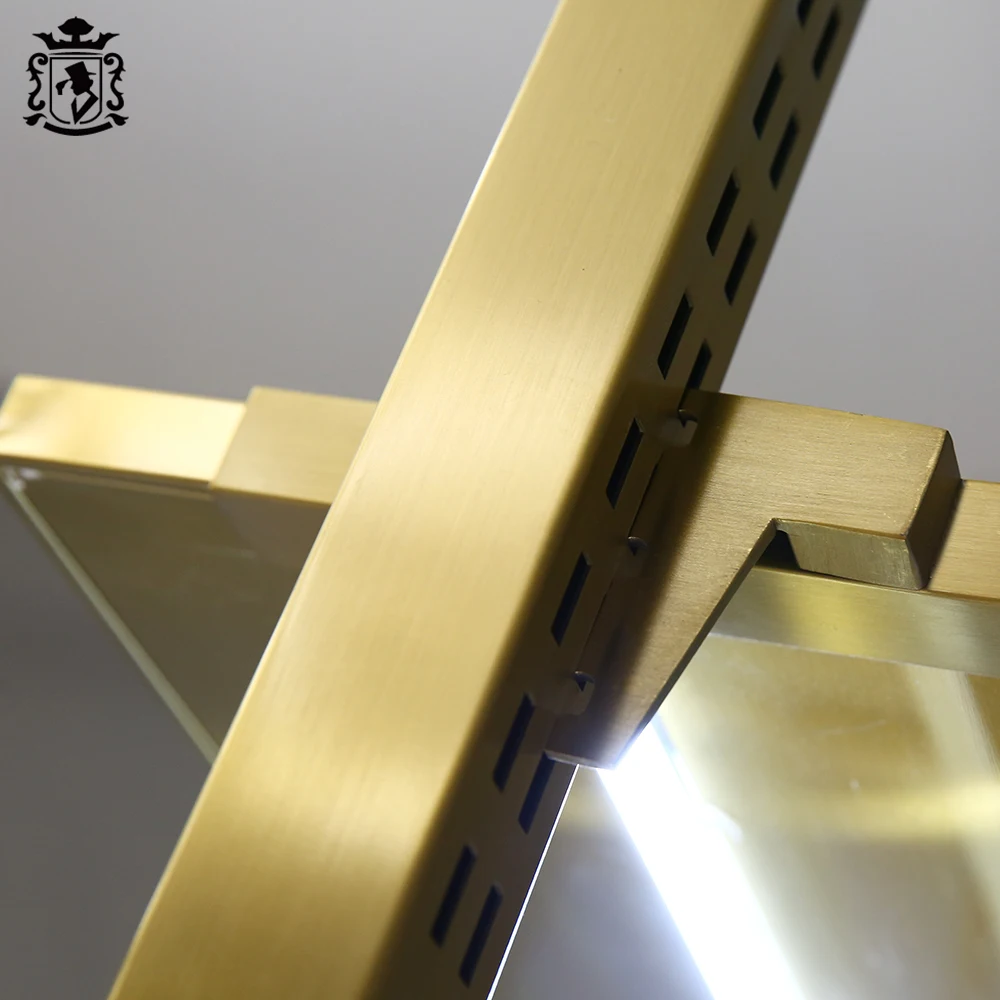 Clothes Retail Fixtures Display Rack Against Wall With LED Light Shop Fittings Wooden Clothes Shelf Stacking Racks Shelves