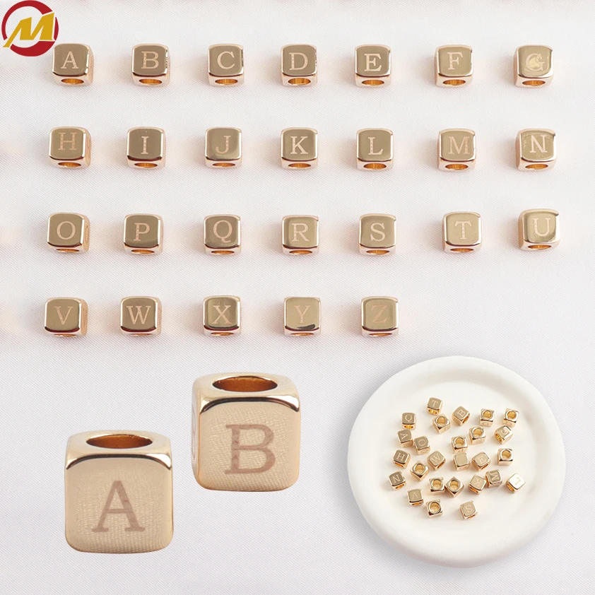 Dice 9 12 15mm Custom Engraved Logo Slider Letter Charm Square Metal Alphabet For Diy Necklace Bracelet Fashion Zinc Alloy Bead