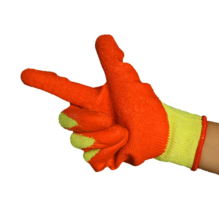yellow saftey welding mechanic polyester pu coated ruber hand gloves for labour work guantes