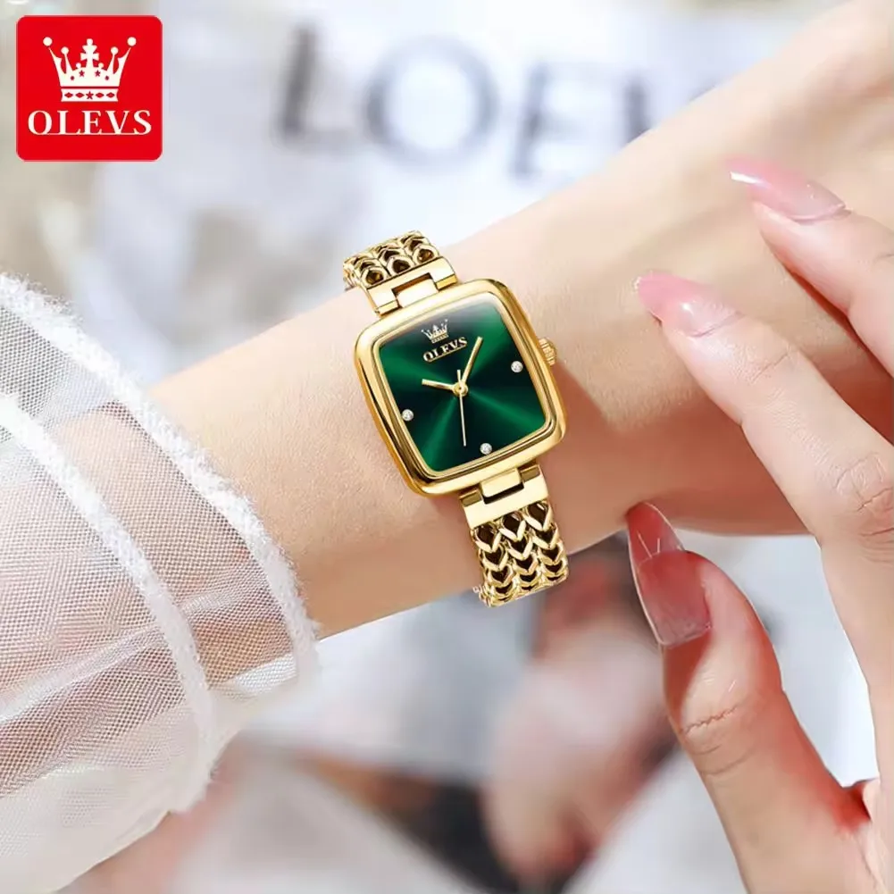 OLEVS 9948 wholesale chinese factory Square Gold Women Watch quartz watches luxury Ladies Wrist Watches Green Face