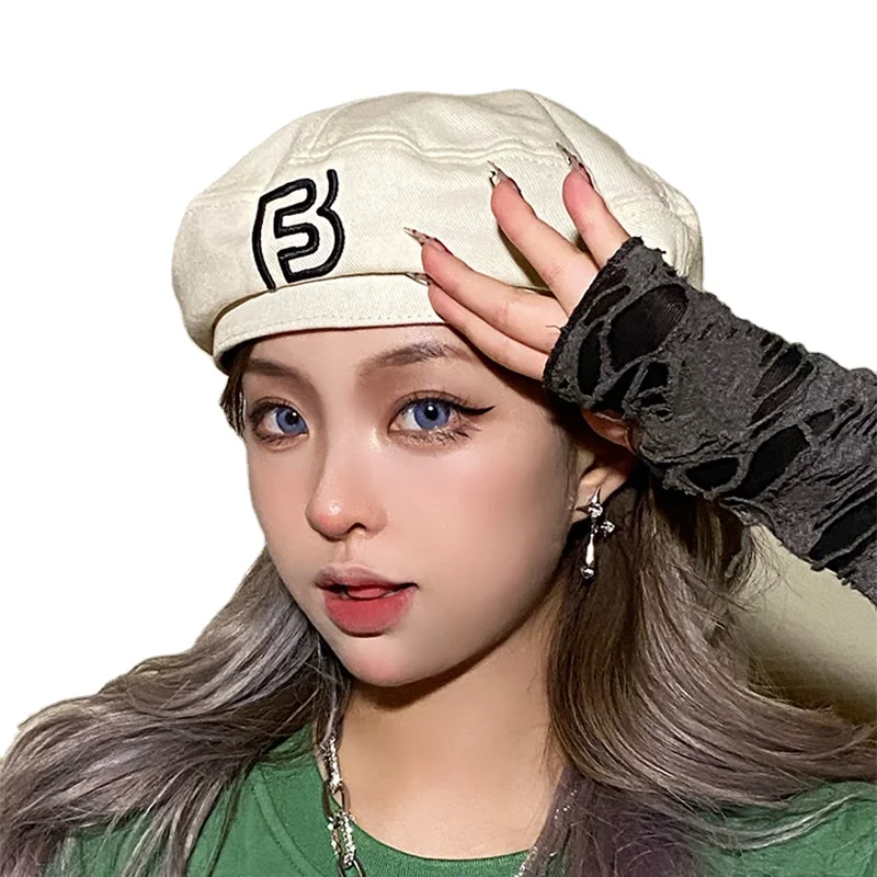 
Hot sale thin painter hat men ins brand British retro Joker octagonal hat letter ladies beret 