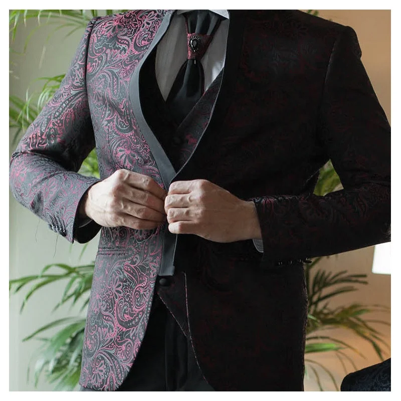 2019 Turkish Men Suits Luxury Printed Tuxedos Wholesale 3 Piece Suit