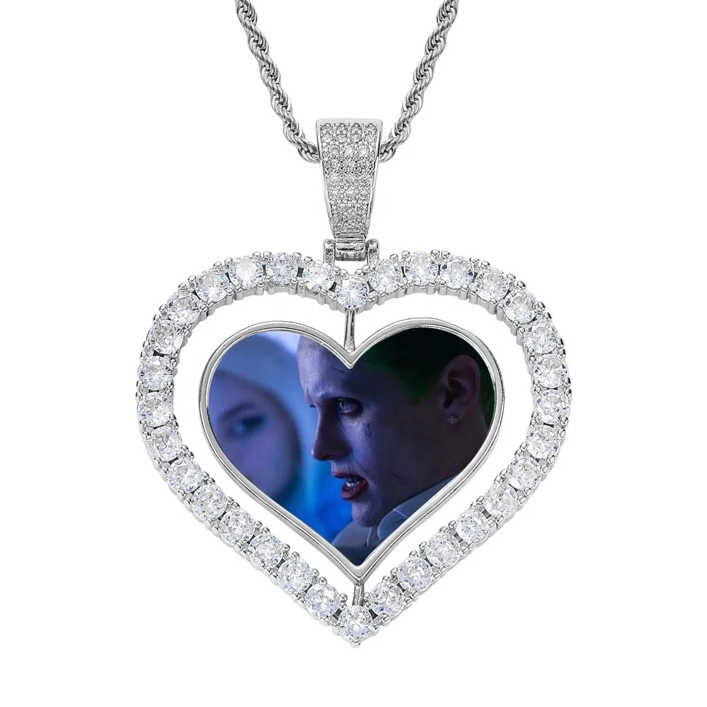 Double Sided Rotation Heart Picture Necklace Photo Pendant for Customized Photo Necklaces for Memory Gift Necklace