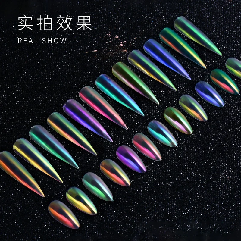 FEISHI Factory Popular Mica Nail Pigment Rainbow Aurora powder magic mirror chrome powder for nail