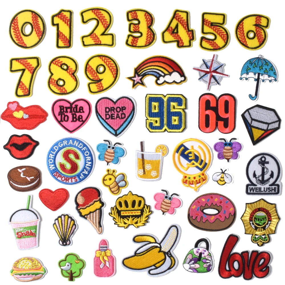 Set of 43 PCS large qty in stock Different Types Iron On Embroidered High Quality Embroidery Patches For Clothing