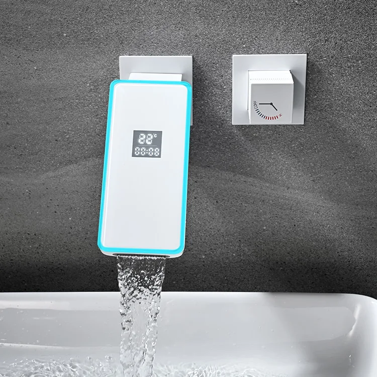 Factory Custom Bathroom Smart Led Light Digital Display Faucet Firmer Durable Wall Mounted Rotatable Faucet Basin Water Taps