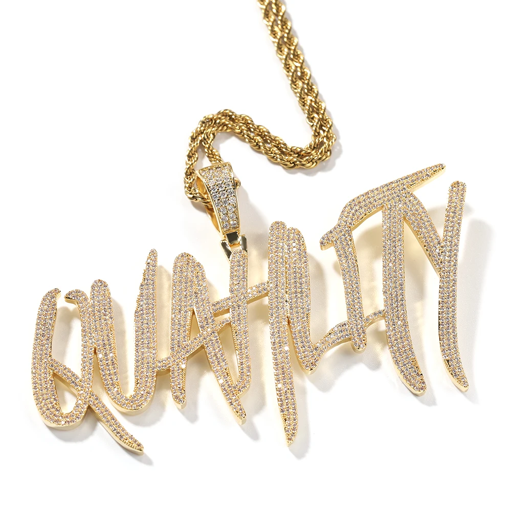 INS customize iced out name Chain hip hop CZ graffiti platinum plated Nameplate Necklace Big Letter Personalize Pendant