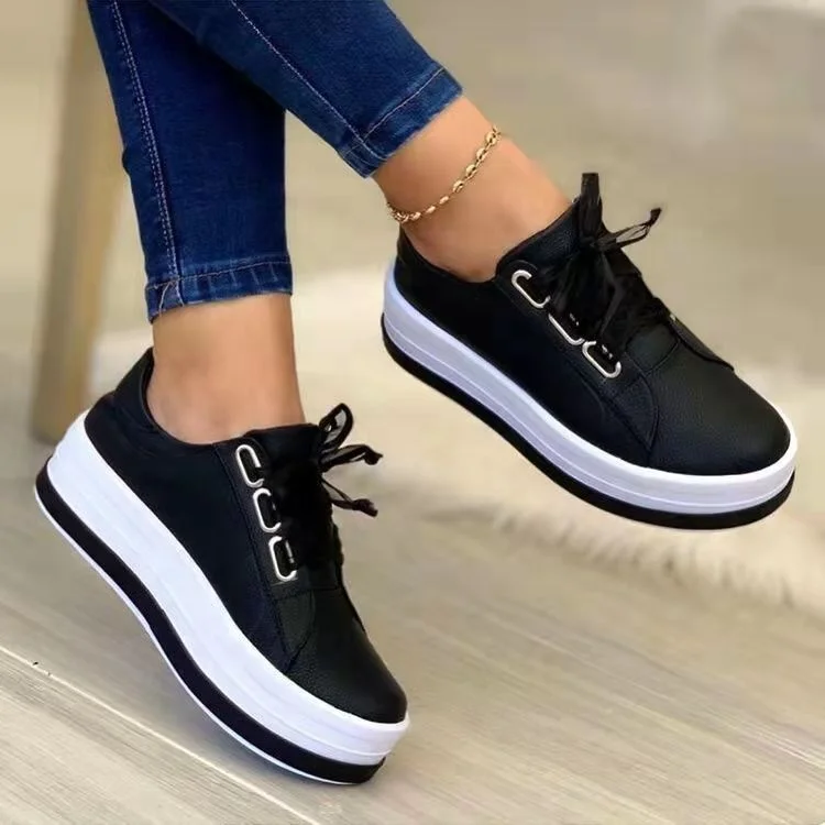 Fashion Women Large Size Round Toe Flat Platform Casual Footwear Loafers Shoes Breathable Walking Style Shoes