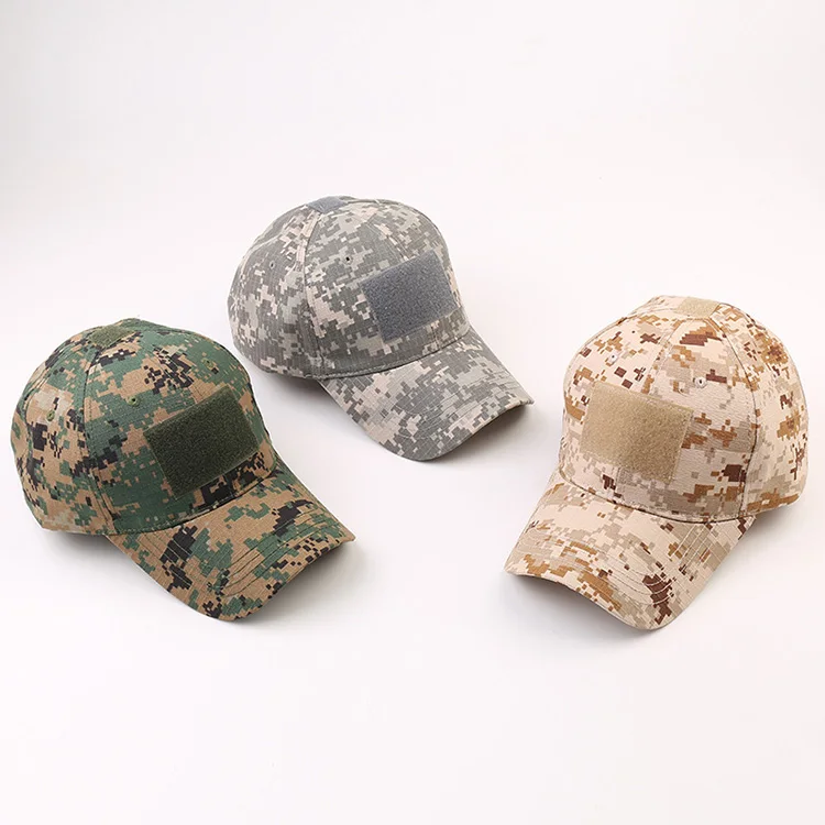 Custom Camouflage Fabric Material Unisex 6-Panel Outdoor Sun Curved Brim Hat Snapback Baseball Cap For Business Advertising