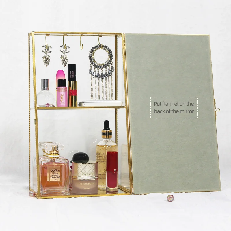 Зеркальный кейс для хранения косметики, стеклянный кейс с золотыми краями