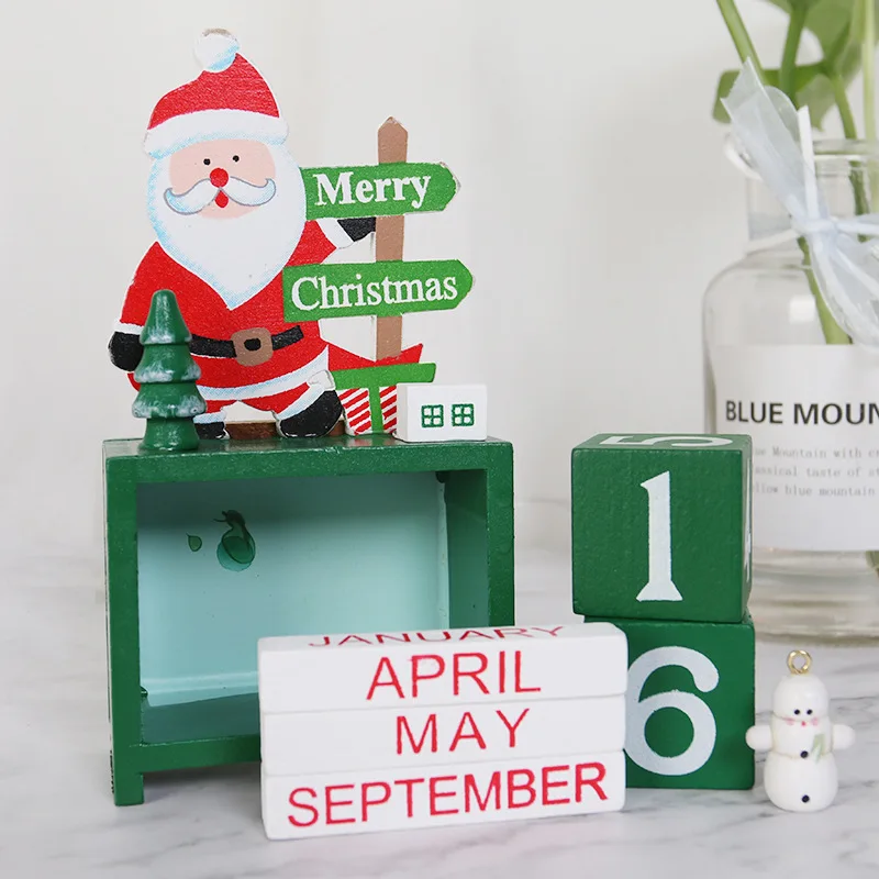 Christmas ornaments wooden Christmas tree calendar office  desktop Christmas countdown calendar building blocks