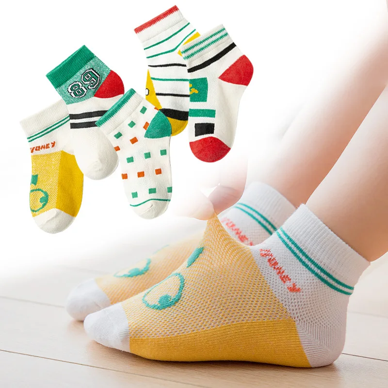 Оптовая продажа, летние новые тонкие сетчатые квадратные детские носки, дышащие цветные детские короткие носки-трубы