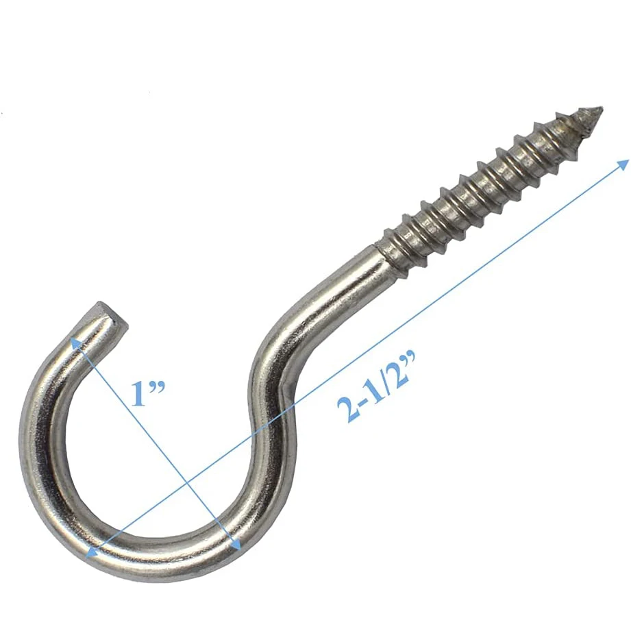 Best Price C Type Zinc plated/ Stainless Steel M3 Wood Screw Eye Hook 3/8 Screws Open #6 Thread For Wood